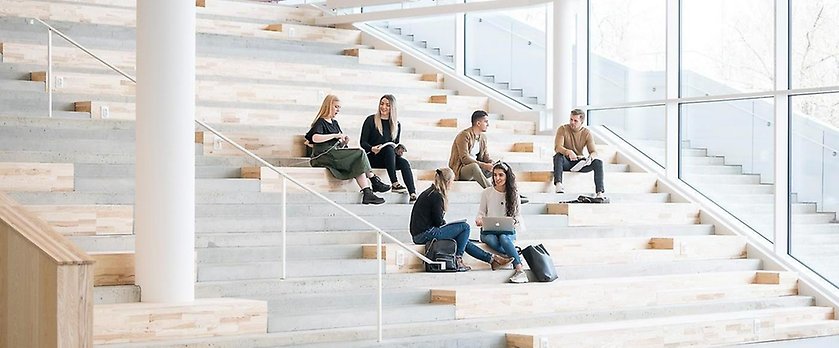 Studenter sitter i en trappa