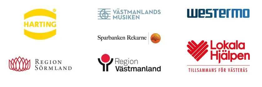 Loggor: Harting, Västmanlandsmusiken, Westermo, Sparbanken Rekarne, Region Sörmland, Region Västmanland och Lokala Hjälpen.